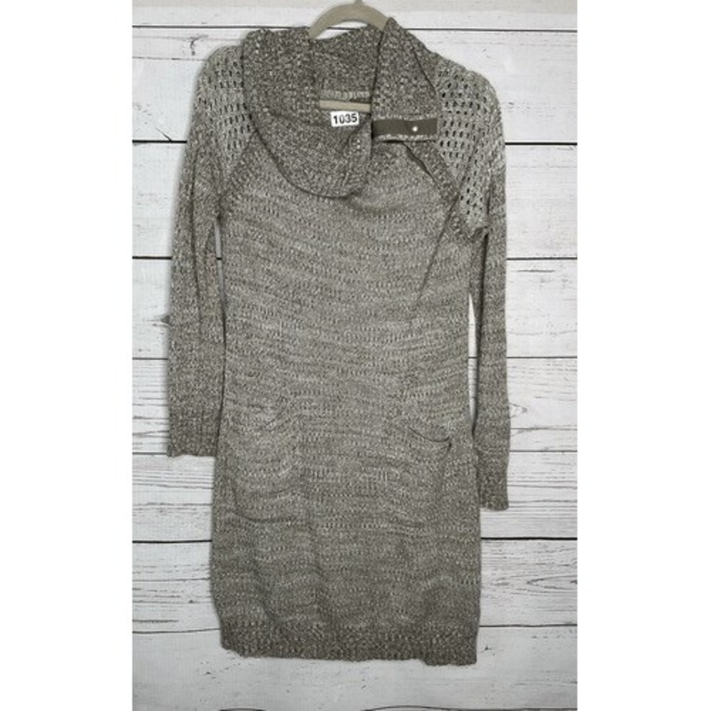 Prana Archer Gray Shawl CowlNeck Knit Pockets Mini Sweater Dress‎ Women M India
